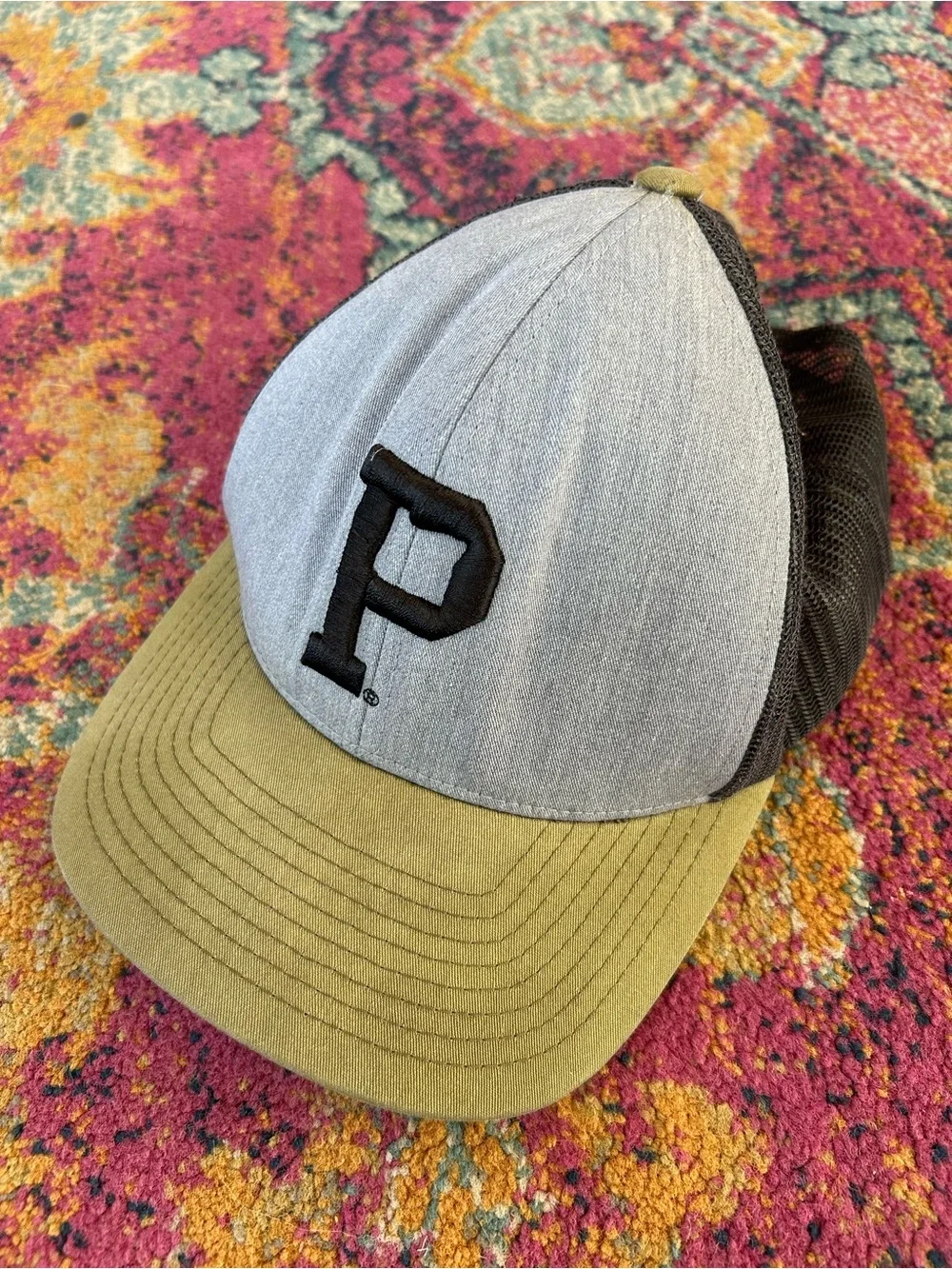 Portland Gear | Unisex Grey/Black ‘P’ Trucker Hat Olive Bill Adjustable Back OS